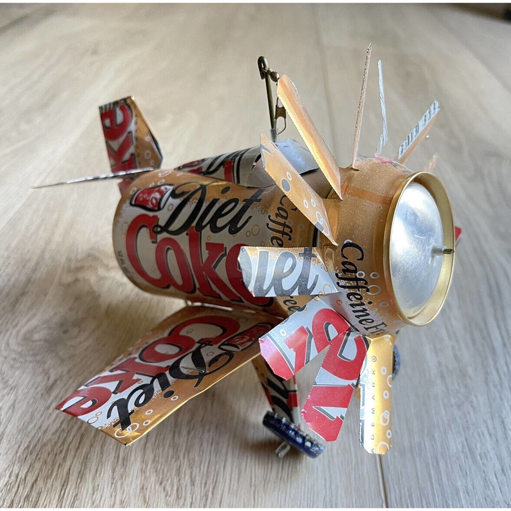 Handmade Caffeine Free Diet Coke Soda Can Plane Tin Sign Handcrafted Folk Art